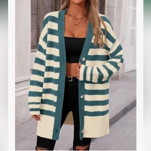 NWOT Blue and Cream Striped Cardigan